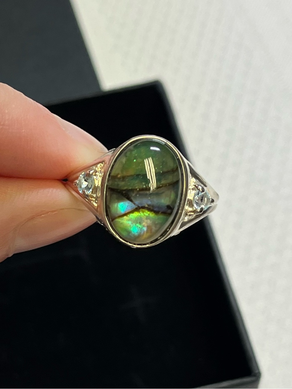 New Avon Sterling silver abalone and blue topaz ring. 925
Size 9
